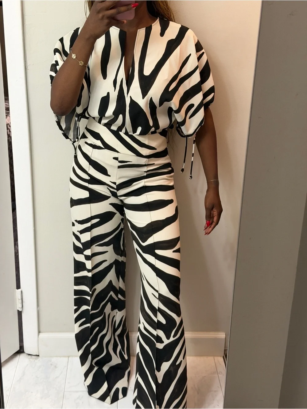Zara Black & White Zebra-Print Wide-Leg two Piece Set - Picture 8 of 13